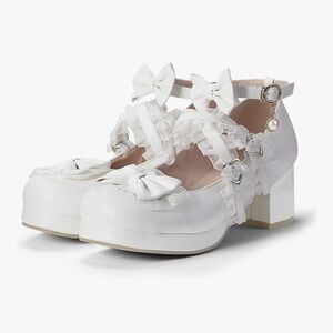 White Bow-Accent Mary Jane Heels